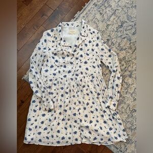 Sézane Floral Button Front Dress Size 36 Blue White Parisian Cottagecore